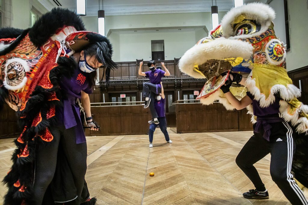 The Penn Lions train for Lunar New Year. This year’s choreography features a tussle between two lions.