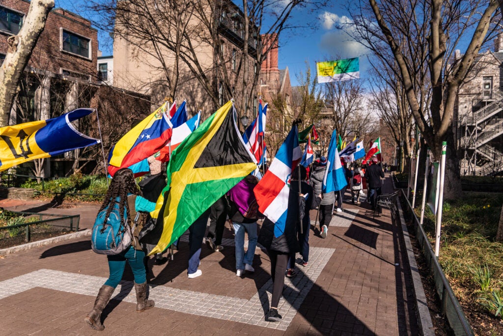 La Casa Students marching in the parade of flags