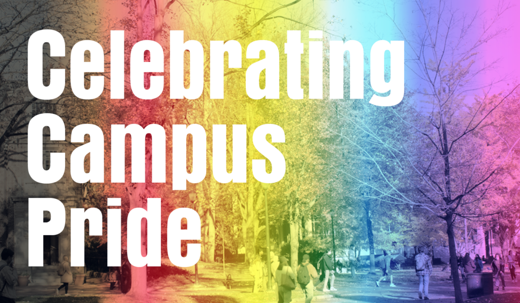 Penn campus against a rainbow color palette